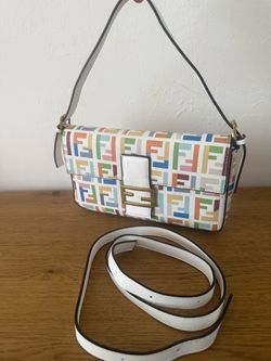 Fendi 2009 Multicolor FF Zucca Baguette Bag White + Crossbody Strap
