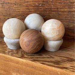 4 Quartz Crystal Solid Ball Spheres, 1 Rose Quartz, Marble, Geology, Earth, Father’s Day Gift Garden Decor