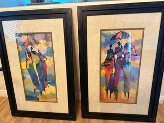 Pair of Framed Abstract Figure Art Prints