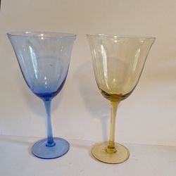 Glasses Drinkware Set Two Blue Yellow 9 Height