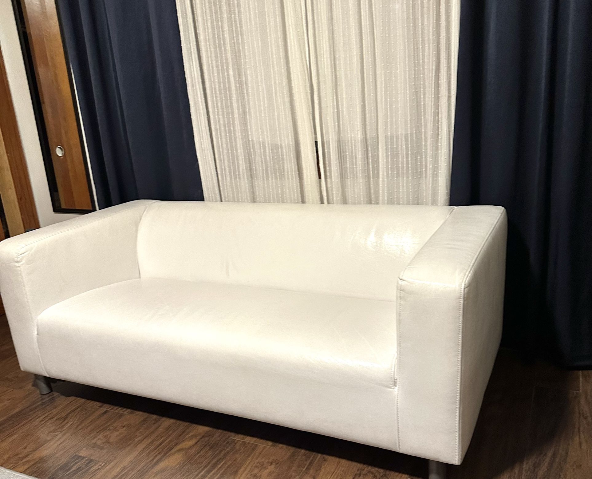 IKEA KLIPPAN White Leather Loveseat Sofa.