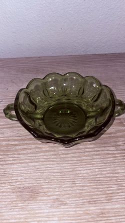 Vintage Green Depression Glass Bowl with Handles
