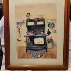 Antique Wood Stove Folk Art Country Picture