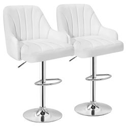 VECELO Bar Stools Set of 2, Adjustable Barstools, Counter Height Stools with Back and Arm, Kitchen Island Stools, Swivel PU Leather Stools, Modern Sty