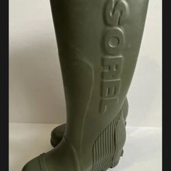 Rare SOREL Women's Joan Tall Wedge Green Rubber Knee-High Rain Boots US 7. EUC