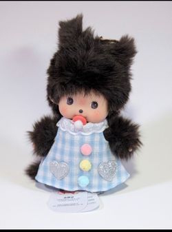 Monchichi Bag Charm Doll Blue Cute Dress Outfit NWT