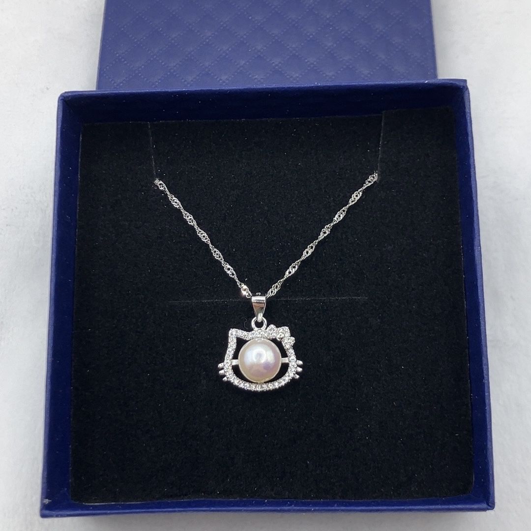 Cat Designs S925 Sterling Silver Pearls Necklace for Women