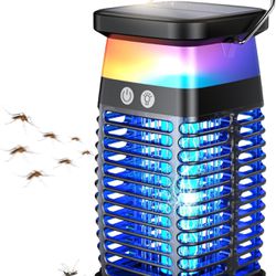 Bug Zapper Outdoor Indoor Mosquito Zapper Solar Fly Zapper Rechargeable Electric IP69 Waterproof Plug in with RGB Light & Reading Lamp for Patio Campi