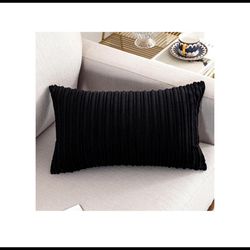 12x20” Velvet Lumbar Throw Pillow Cover, Both Sides Corduroy Striped 1pc