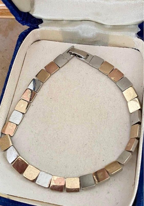 Pulsera Laminada Eslabon Tonos Diferentes Joyería Antigua