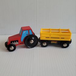 Vintage Deadstock Rare 2001 BRIO FARM TRACTOR CAR  2 Pieces Wooden Plastic 

