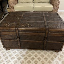 Tropical Woven Storage Trunk Coffee Table – Boho/Coastal Style - MUST GO