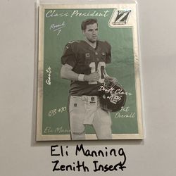 Eli Manning New York Giants QB Zenith Short Print Insert Card. 