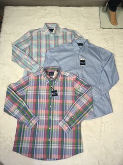 Mens Charleston Threads Florida Shirt Lot, Plaid /Fish Cotton LS Shirt L NWT