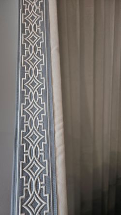Ivory cream cotton blend curtains with trim design