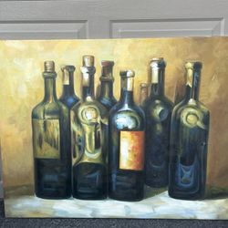 Large Wine Bottles Painting Acrylic On Canvas 