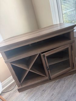 Rustic Wood Corner TV Stand with Cabinet