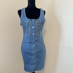 Haute Monde Denim Blue Rhinestone Dress Size Large