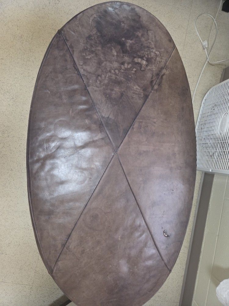 Baker Vintage Oval Leather Ottoman