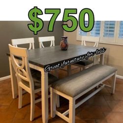 6 PCs Dining Table Set Include 4 Chair Table And Bench Brand New