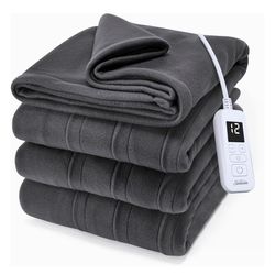 Heated Electric Blanket Twin Size, 84" x 62", 12 Heat Settings, 12-Hour Selectable Auto Shut-Off, Fast Heating, Machine Washable, Warm and Cozy, Iron