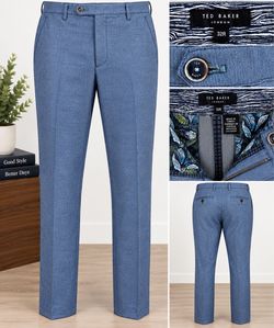 Ted Baker London Mens 32R Blue Herringbone Dress Pants Trousers Tailored