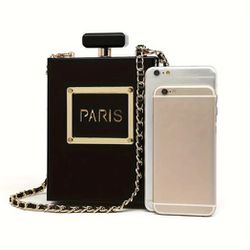 Black Perfume Bottle Shape Evening Clutch Bag Crossbody Handbag Purse Women's Gift