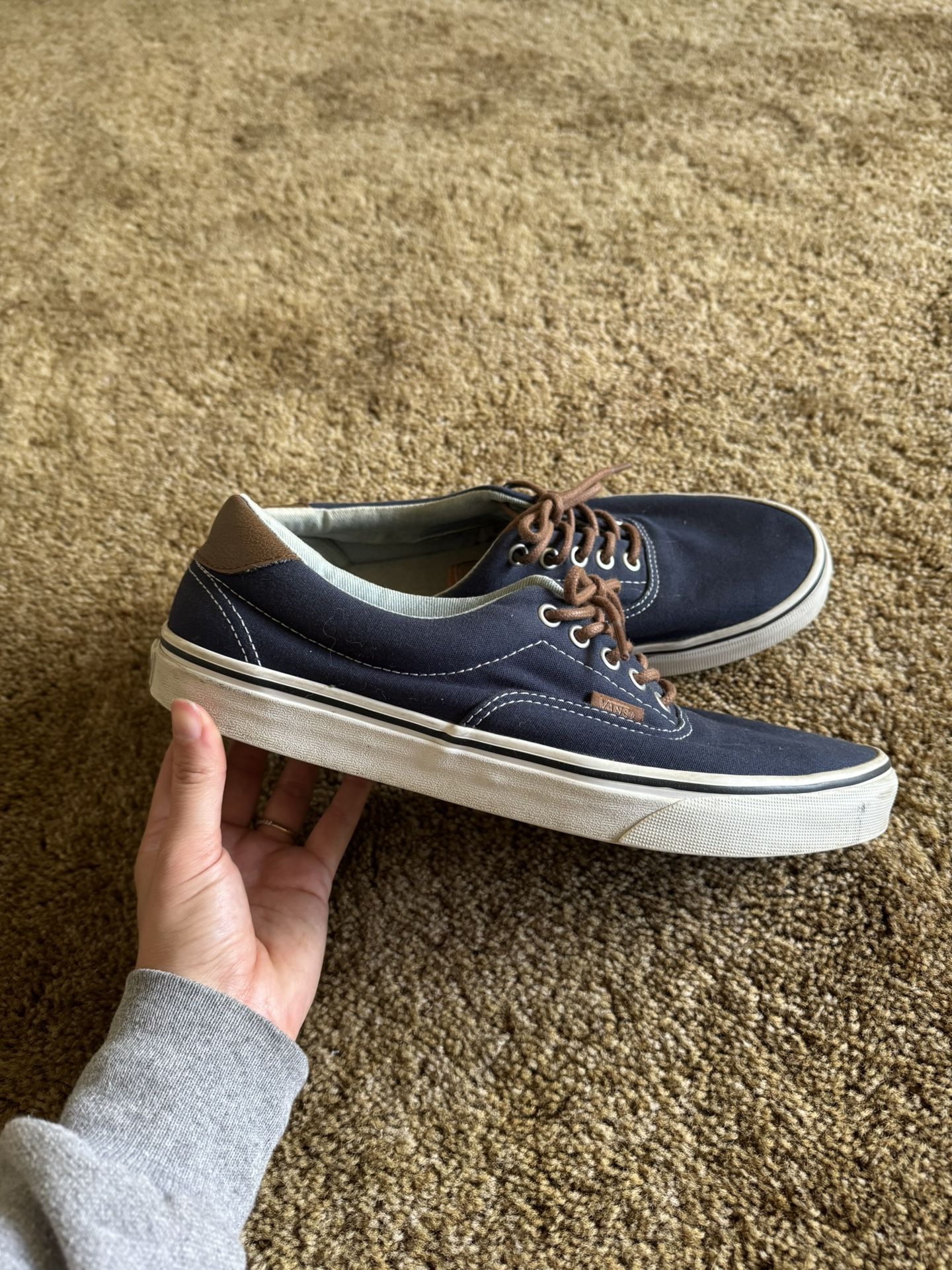 Navy blue and brown Authentic Era Vans; perfect condition, worn maybe twice