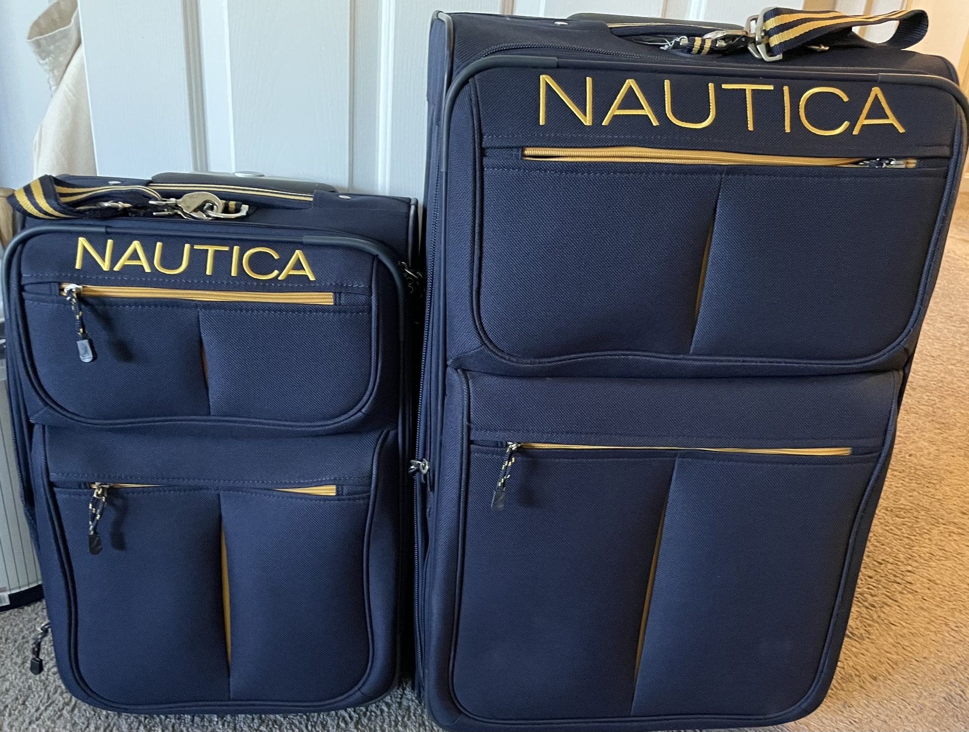 2 Piece Nautica Navy/Yellow Soft Shell Expandable Rolling Luggage Set