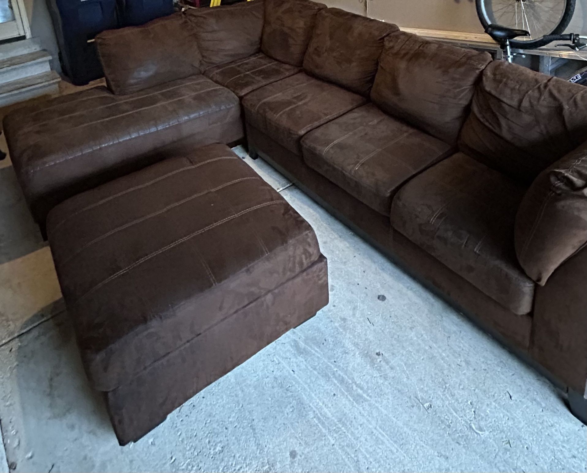 Dark Brown Sectional Couch Set With Ottoman 