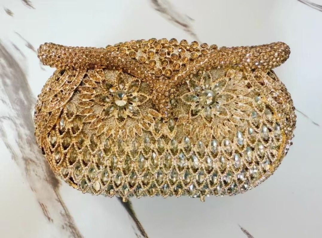 🔥 Brand New! Owl Rhinestone Evening Bag European and American Hollow Rhinestone Gemstone Clutch Gold Banquet Wedding Runway Must Have
