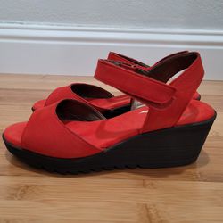 Aerosoles Heelrest Bogaboo Red Leather Wedge Heels Womens Size 6.5