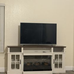 70" White Fireplace TV Stand - ASSEMBLED