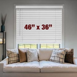 White Cordless Room Darkening Faux Wood Window Blinds with 2 in. Slats, 46 in. W x 36 in. L