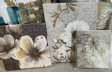 Neutral Canvas Art with Gold Accents (READ DESCRIPTION)
