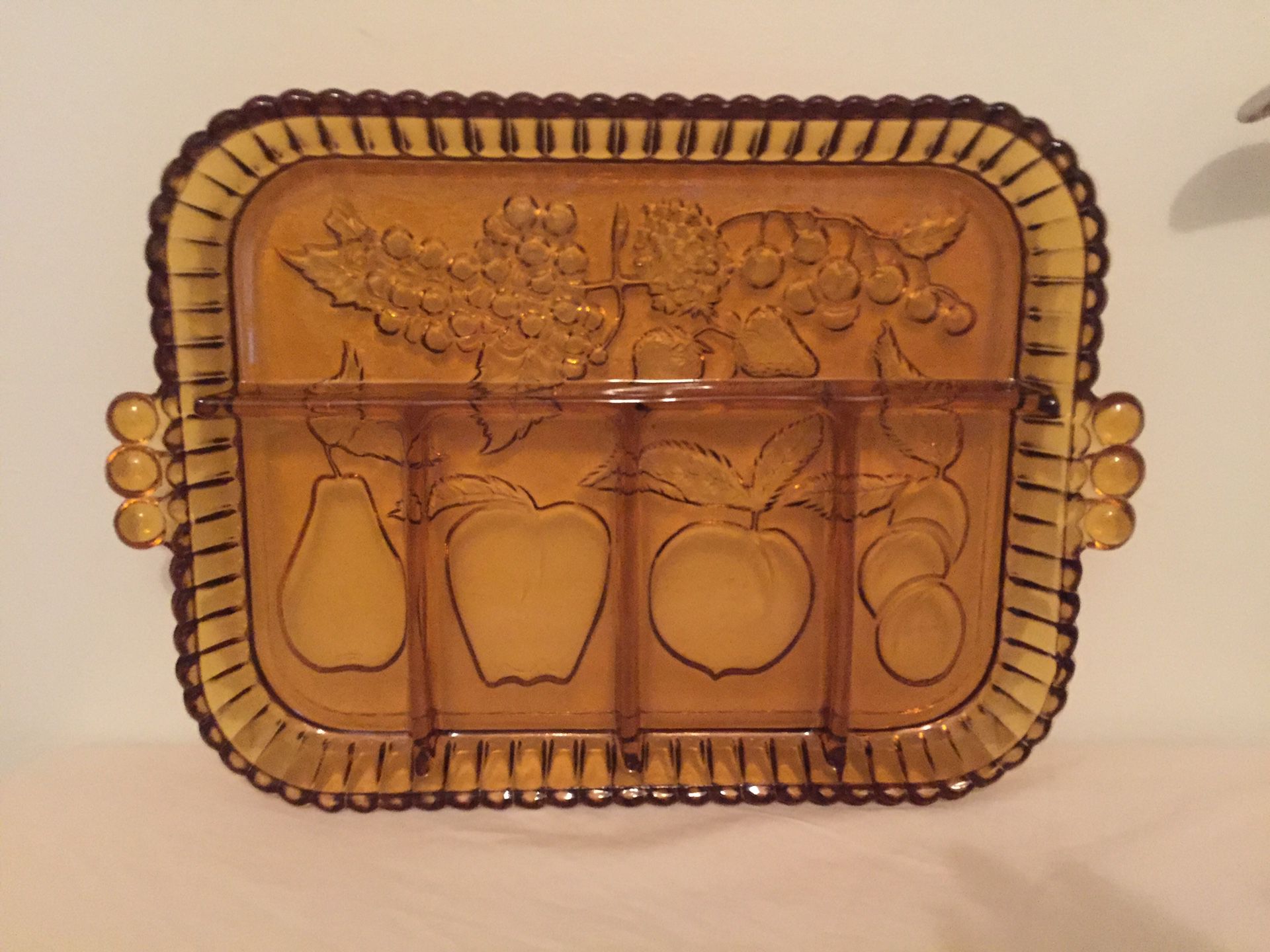 Antique amber glass serving tray