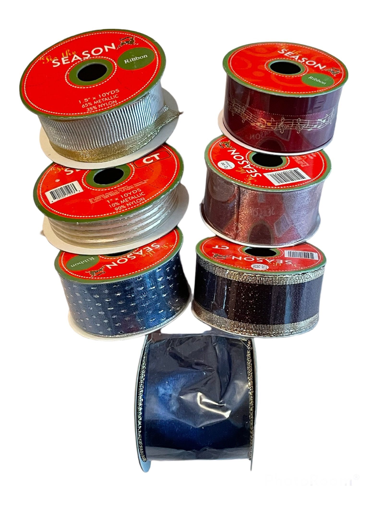 Tis The Season Ribbons, assorted colors and designs, NEW.