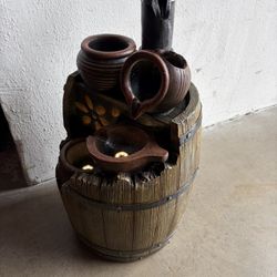 Water Fountain Outdoor Rustic Barrel,4 Tiered Wood Barrel Cascading Water Fall Fountains Outside Feature with LED Lights for Garden, Patio, Porch, Bac