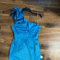 Brand New Woman’s Forever 21 brand One Shoulder Blue Ruffled Dress Up for Sale 