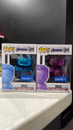 Funko Pop! 2x Lot Hulk #499 Chrome Blue & Purple Walmart Exclusive Endgame Funko Pop Bobblehead