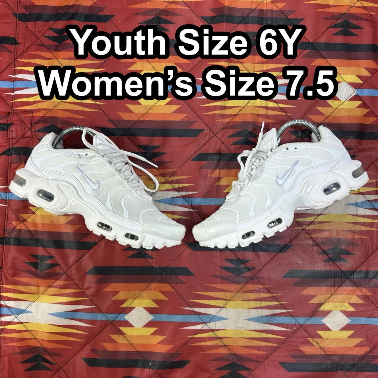 Nike Air Max Plus Youth Size 6Y Women 7.5 CW7044-100 White Metallic Silver Shoes