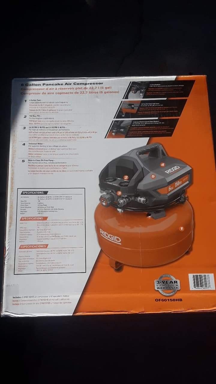 New Ridgid Pancake Air Compressor 6 Gallon ☆Pick up only☆