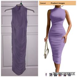 Women's Sexy Bodycon High Neck Sleeveless Ruched Midi Cocktail Party Dress