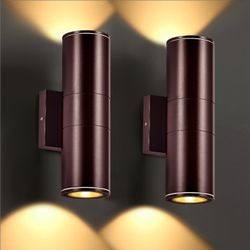 DAKAFUL Outdoor Wall Lights 2 Packs, Integrated LED Cylinder Up Down 12W 2700K Modern Aluminum Light, Waterproof Exterior Light for Porch Patio Door, 