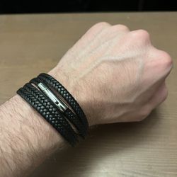 Leather Wrap Bracelet With Steel Clasp