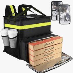 New-Food Delivery Bag,Large Insulated Backpack for Doordash/Uber Eeats, Expandable Cooler Bags for Bike/Motorcycle with Reflective Strip and Cup Holde