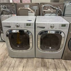 LG grey frontload washer and dryer gas dryer with warranty