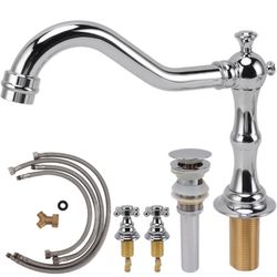 Bathroom Faucet 2 Handle, EU Style Vintage Full Brass Sink Faucet Hot Cold Mixing Dual Water Pipes Widespread Bathroom Sink Faucet 