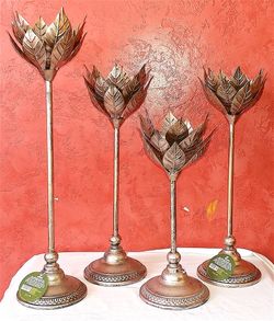 ( 4 ) Robert Stanley Fig & Magnolia Holly leaves metal Candle Holder