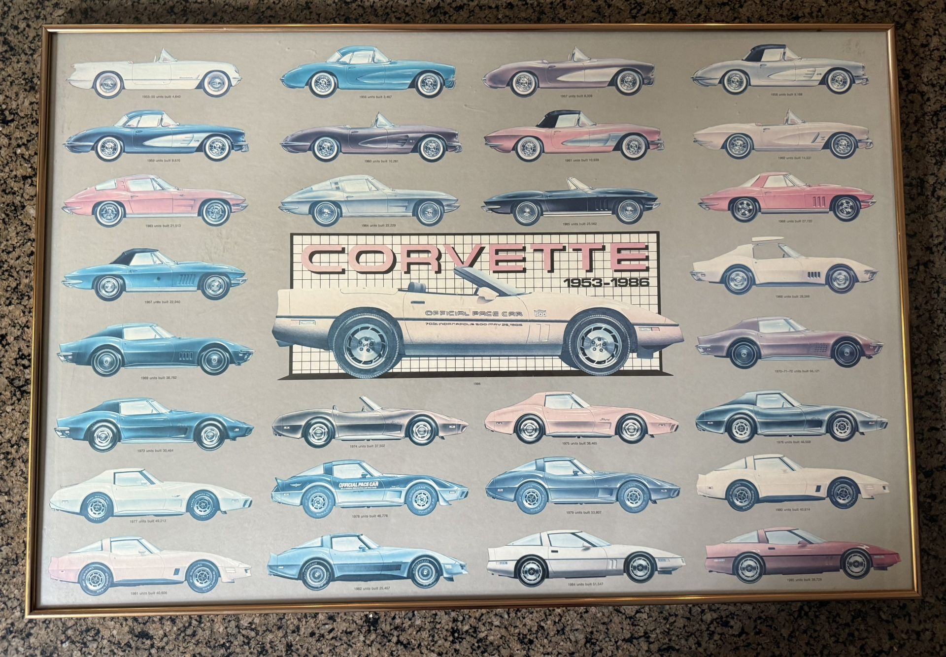 Corvette History Car Poster 1(contact info removed) ORIGINAL Owner Professionally Framed VNTG